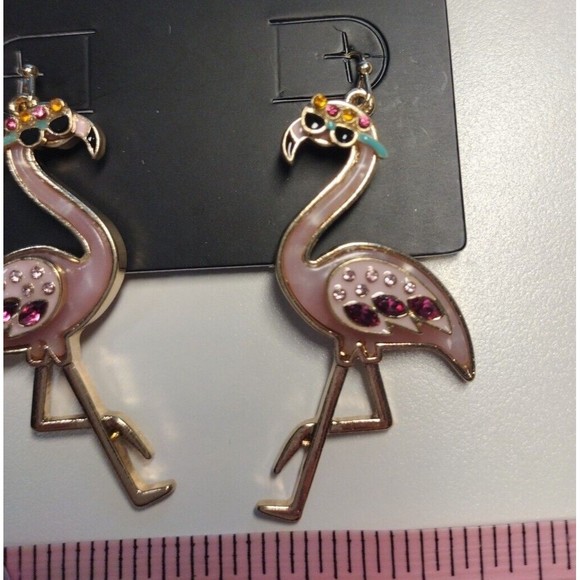 Flamingo Statement Hook Drop Earrings Summer Pink Florida Vacation Beach Sun - Picture 4 of 5